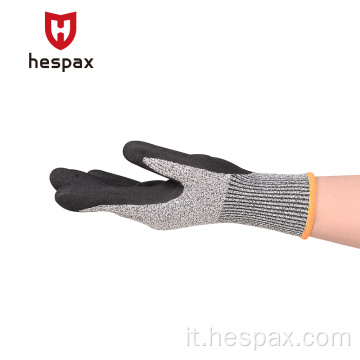 Hespax Cut Protection HPPE Sicurezza guanti Nitrile immerso